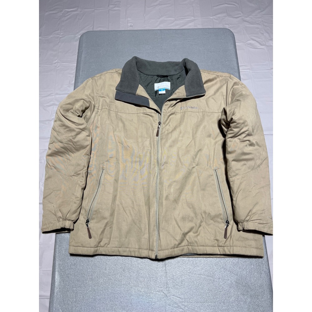 Columbia Omni-Shield Insulated Jacket Tan Beige Fleece Collar Full Zip Mens L